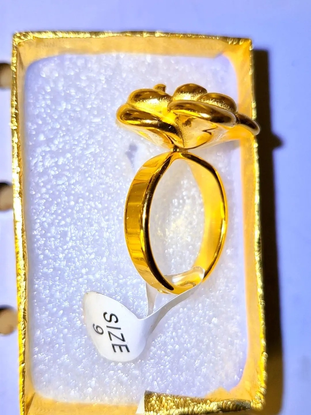 Gold Floral Cocktail Ring in Polished Gold Tone